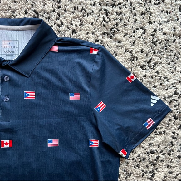 Adidas Polo Shirt Navy Blue North America Flags Print Mazda Logo Men’s Large - Picture 4 of 13